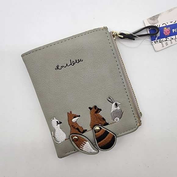 NWT Woodlawn Animals Moveable Tails Grey Small Bifold Wallet - Picture 8 of 16